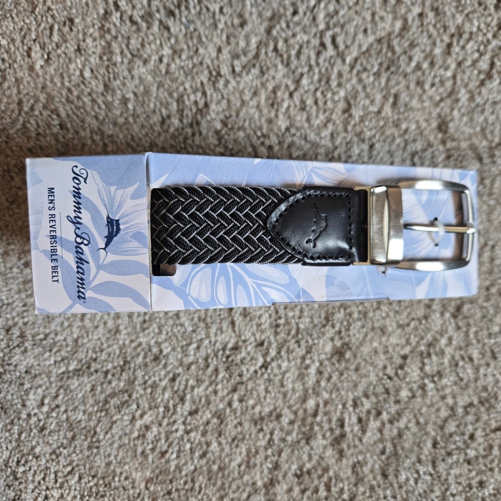 NWT Tommy Bahama Mens Reversible Belt Braided Stretch Black Grey S/M 32-36 - Picture 3 of 4